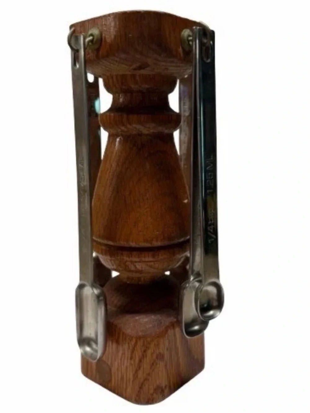 Vintage Wooden Measuring Spoon Stand Set Hanging Metal Spoons Kitchen Decor